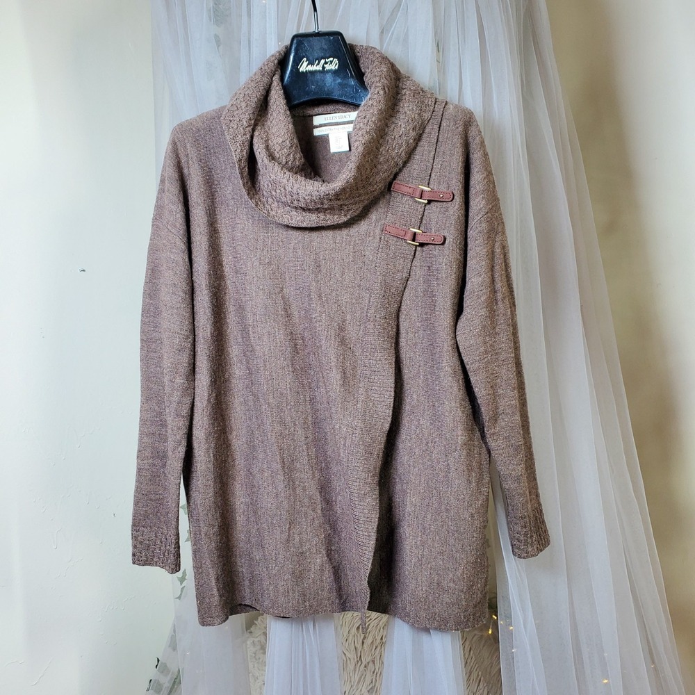 Ellen Tracy 100% Extra Fine Merino Wool Cowl‎ Neck Sweater Wrap Size S Career